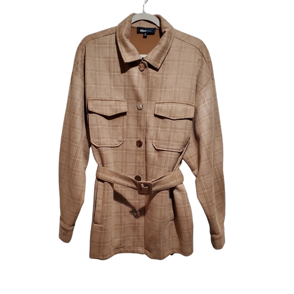 Alice Blue Brown Plaid Snap Belted Jacket Size XL Boho Y2K Vintage Style